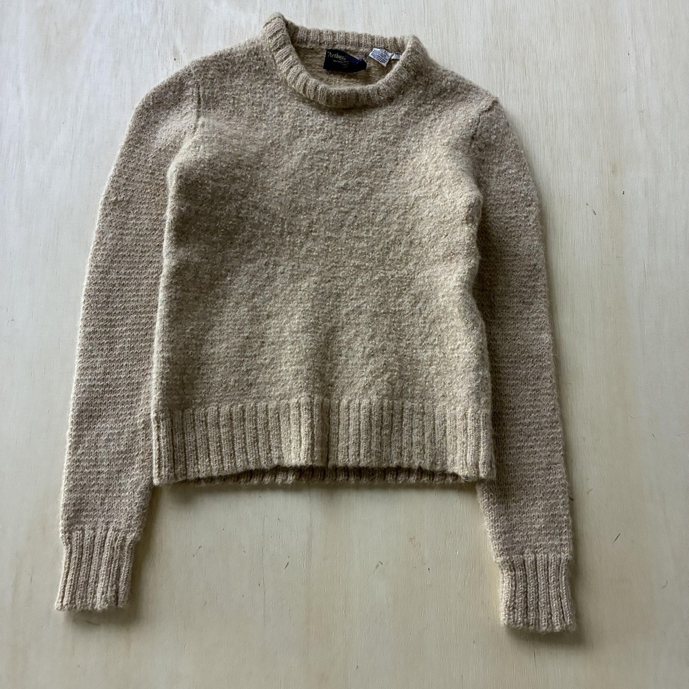 Vintage Arthur Adler Sweater Womens Med Beige Alpaca Knit Crewneck Heavyweight